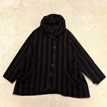 새상품급 자우 울 자켓 변형 스트라이프 스탠딩 칼라 A라인 울 100%