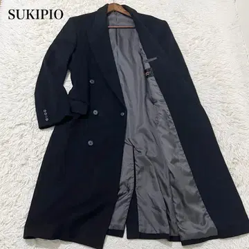 새상품급 스키피오 더블 체스터 코트 캐시미어 혼방 롱 맥시 길이 블랙 M