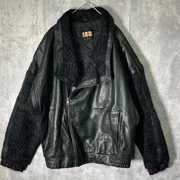 매우 멋진 가죽 니트 절개 자켓 블루종 블랙 천연 가죽 충전솜