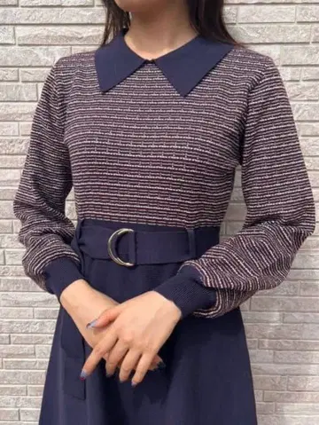 네이비 스트라이프 긴팔 니트 원피스