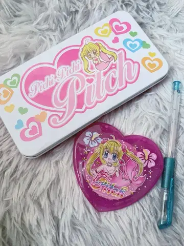 나카요시 부록 피치피치피치 캔 펜 케이스 빗 포함 하트형 거울 펜