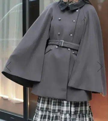 더블 버튼 케이프 코트 / 차콜