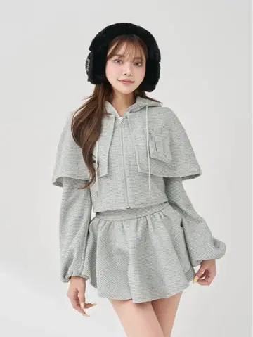 Darich 라메 트위드 후드티 셋업