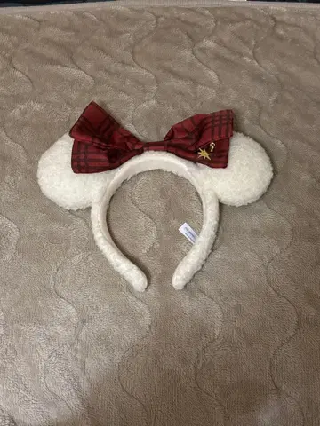 디즈니 머리띠 복슬복슬 귀 빨간 리본