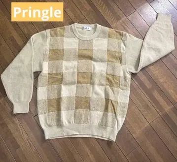 프링글 베이지 체크 무늬 니트 스웨터 L 사이즈