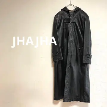자자 JHA-JHA 롱 코트 램 가죽 코트 블랙 M