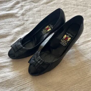 MIHAMA 리본 펌프스 블랙 천연 가죽 23.5cm 일본제