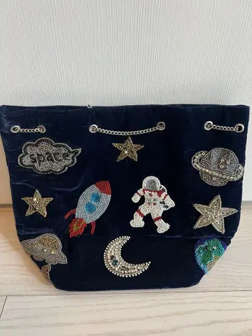 Ninabags 우주 테마 자수 네이비 토트백
