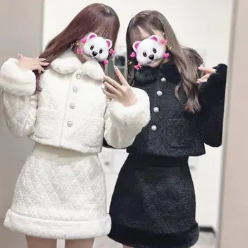 미셸 마카롱 퍼 퀼팅 셋업 블랙