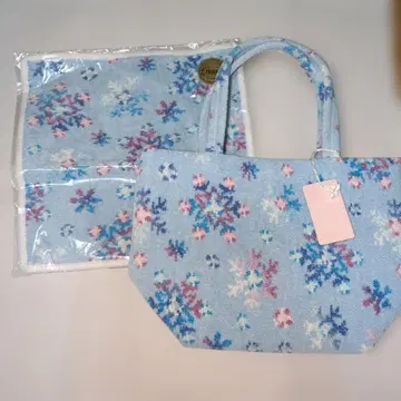 새상품 페이러 드림미 스노우 눈꽃 블루 토트백 손수건