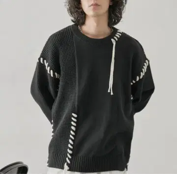 JUNRED 와플 절개 스티치 니트 풀오버