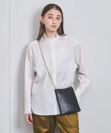 UNITED ARROWS 프릴 옷깃 긴팔 셔츠 화이트