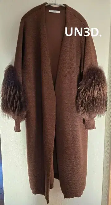 un3d. 슬리브 퍼 니트 롱 가디건 코트 브라운