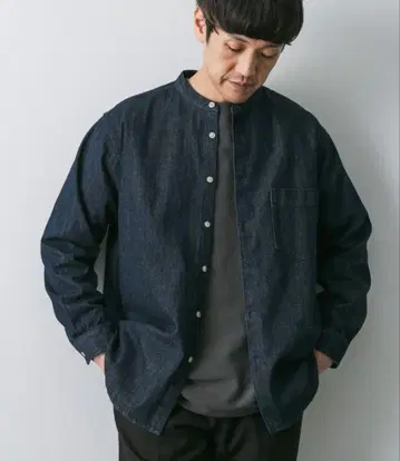 데님 밴드 카라 셔츠