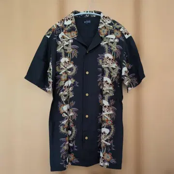 NorthZone 스컬 디자인 반팔 하와이안 셔츠