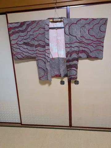 물결 무늬의 그레이와 빨간색 겉옷