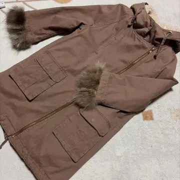 하이픈 퍼 포함 모즈 코트 브라운