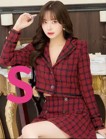 쥬얼스 자켓 체크 버건디 셋업 S