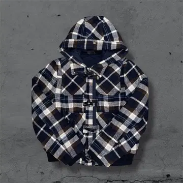 Y2K 체크 더플 자켓 후드 부착 구제 의류