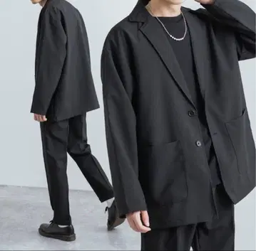 오버 사이즈 폴리 테이퍼드 테일러드 자켓 & 테이퍼드 팬츠 상하의 세트