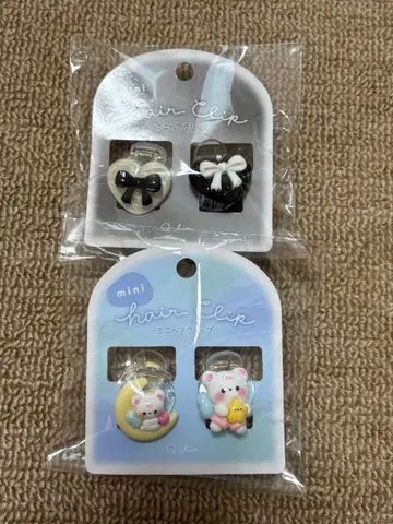 미니 헤어 클립 2개 세트 곰 리본 하트