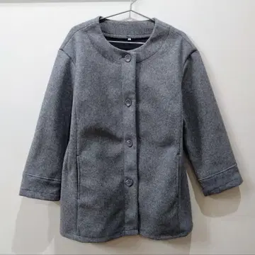 그레이 롱 코트 노카라