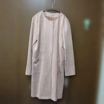 연한 핑크색 스웨이드풍 롱 코트, 여성용 L 사이즈