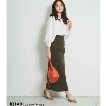 카키 슬릿 타이 트 롱 스커트 S 사이즈