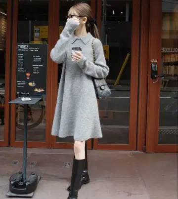 Mila Owen 카라 부착 플럼 니트 미니 원피스