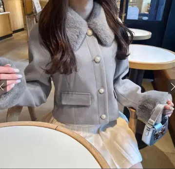 GRL 그레일 비쥬 버튼 퍼 숏 기장 코트[kz579]