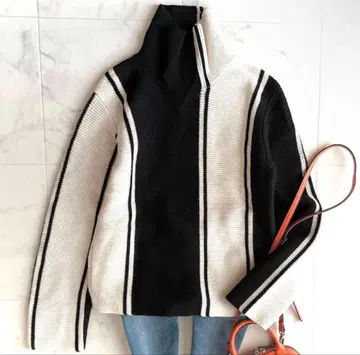 [ 새상품 ] 데프레 세미울 스트라이프 하이넥 풀오버