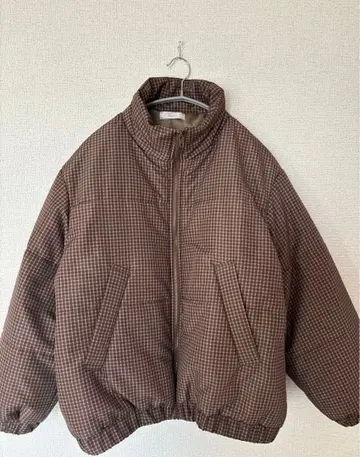 시마무라 체크 무늬 충전솜 아우터 브라운 L
