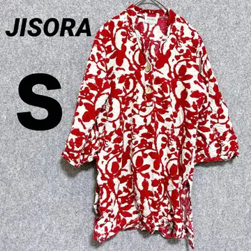 해외 구제 의류 [ JISORA ] 빨흰 꽃무늬 긴팔 셔츠 S