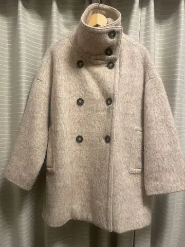 울 혼방 더블 브레스트 코트 베이지