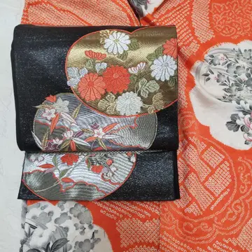 순수 실크 금도금 사계절 초화 직조 후쿠로 오비 (936)