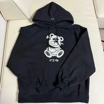 QY 곰 자수 블랙 후드티