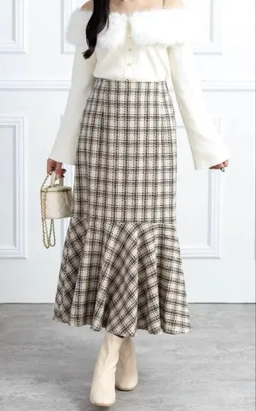 clear CLEAR BASIC 트위드 머메이드 스커트 체크 무늬