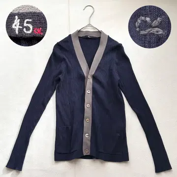 45R 리브 니트 가디건 네이비 x 그레이 사이즈 2 면 바이컬러