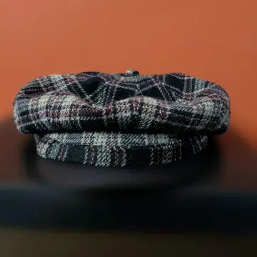 체크 무늬 울 혼방 헌팅 캡