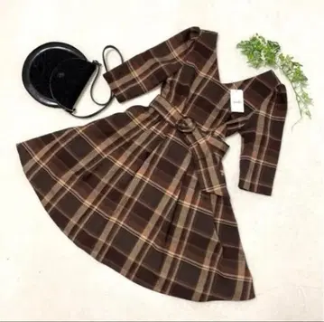 새상품 dazzlin 원피스 체크 브라운