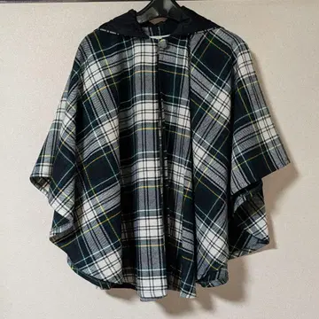 O'NEIL 체크 무늬 후드 부착 판초 XL