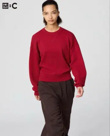 UNIQLO C 유니클로 스무스 코튼 크루넥 스웨터 레드 M