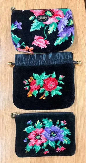 페이러 꽃무늬 자수 파우치 3종 세트