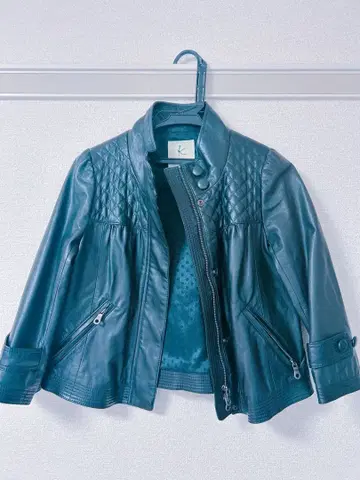 KUMIKYOKU 다크 그린 가죽 자켓