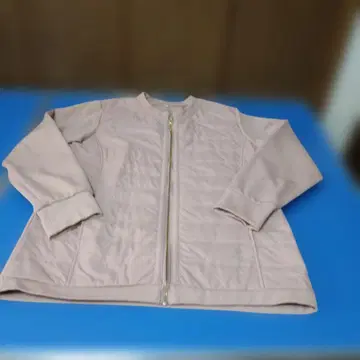 핑크 베이지 퀼팅 자켓 골드 지퍼 여성 L