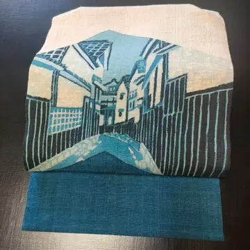 나고야 오비 완성 오비 화이트 베이스에 남색 염색 (D24)