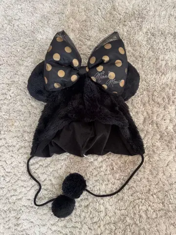 미니 마우스 퍼 모자 블랙과 금 도트