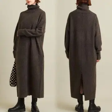 새상품급 BY 카멜 믹스 터틀 니트 원피스 워셔블 터틀