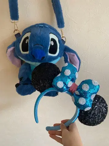 스티치 봉제 인형 백팩 숄더 미니 머리띠 포함