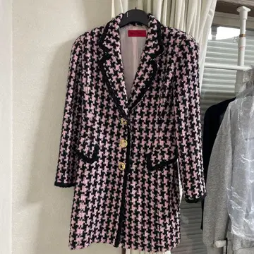 고급 80s 버블 코트 핑크 트위드 코트 버블기